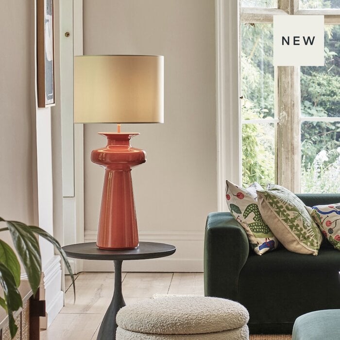 Lustre - Large Burnt Orange Table Lamp with Almond Cream Drum Shade - David Hunt Lighting