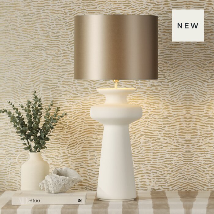 Lustre - Large White Table Lamp with Almond Cream Drum Shade - David Hunt Lighting