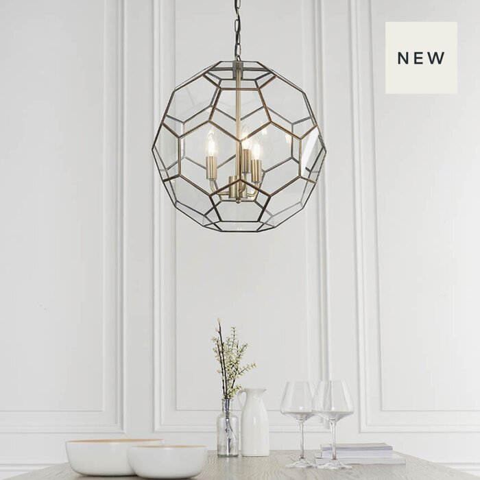 Lyra – Antique Brass Hexagonal Glass Modern Lantern Pendant