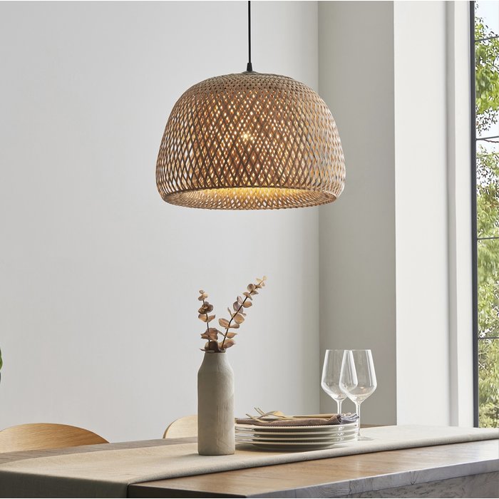 Mali - Inner Glass and Outer Bamboo Shade Bell Pendant