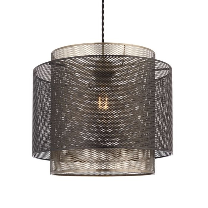 Malin - Brass & Black Etched Metal Drum Shade - Easy Fit Pendant - Small
