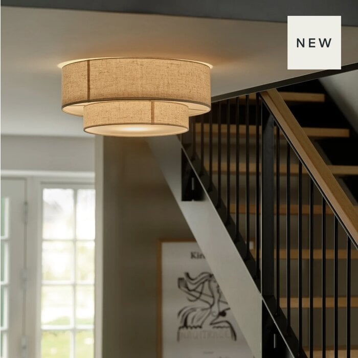 Malmo - Flush Drum Ceiling Light - Beige Fabric