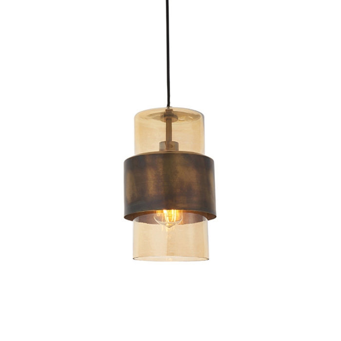 Malton - Industrial Amber Glass Pendant - Antique Brass Patina