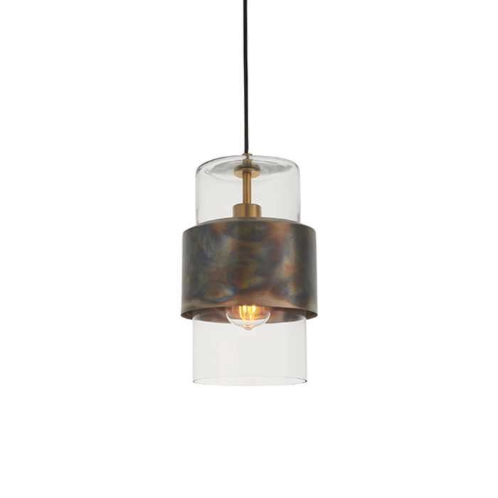 Malton - Industrial Clear Glass Pendant with Bronze Patina