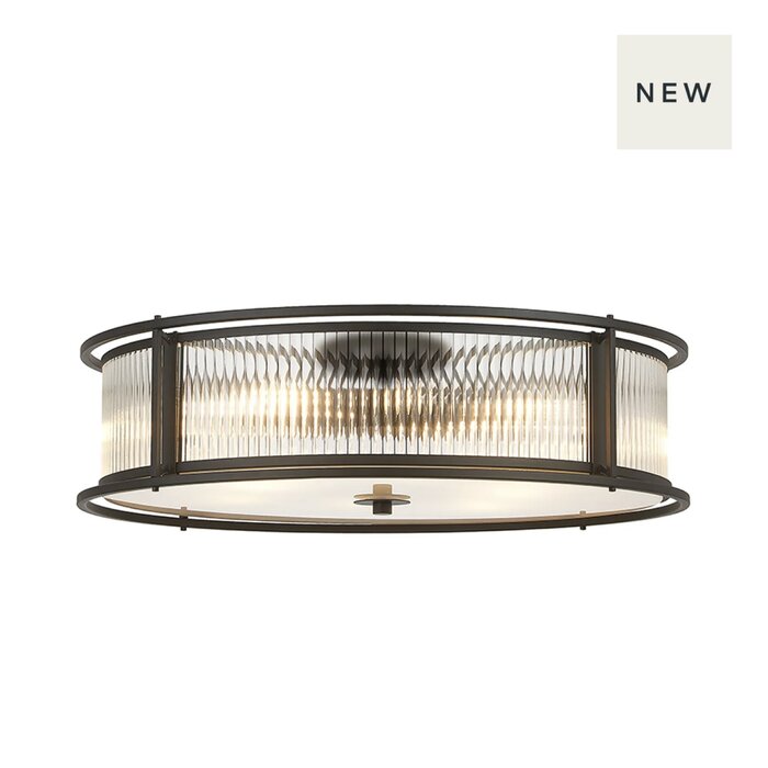 Margot - Large Flush Ceiling Light – Black Ribbed Glass (Convertible Design)