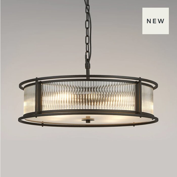 Margot - Large Pendant Ceiling Light – Black Ribbed Glass (Convertible Design)
