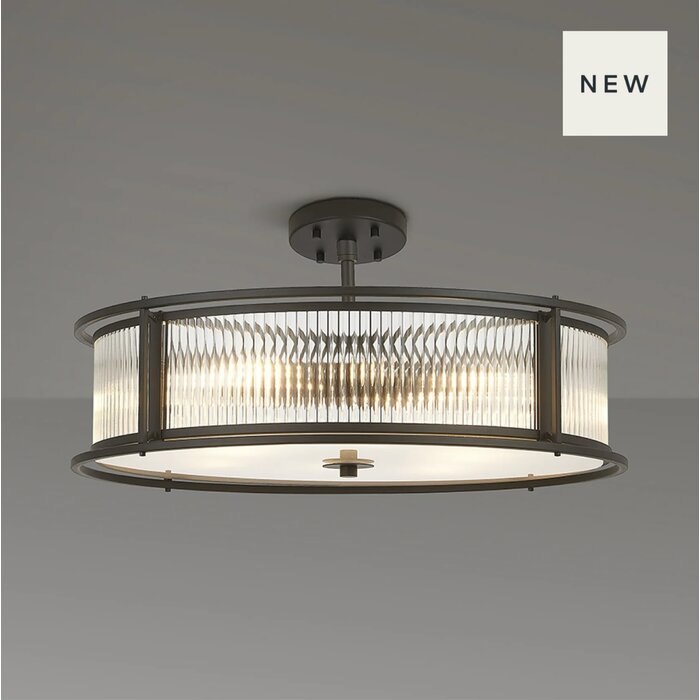 Margot - Large Semi Flush Ceiling Light – Black Ribbed Glass (Convertible Design)