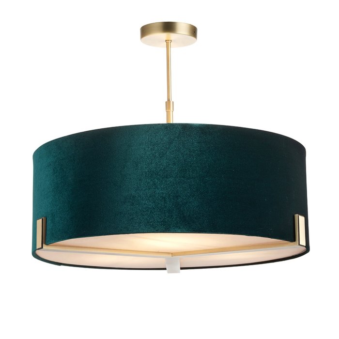 Mayfair - 3 Light Drum Hotel Style Feature Light - Green Velvet & Matt Antique Brass