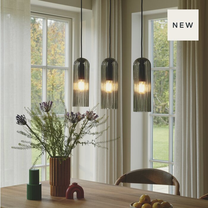 Mialla - Black and Smoked Glass 3 Light Bar Scandi Pendant
