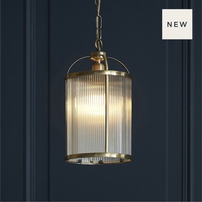 Monty - Ribbed Glass Brass Lantern Pendant Light