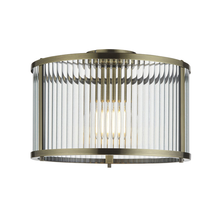 Morgan - Flush Low Ceiling Ribbed Glass and Brass Light