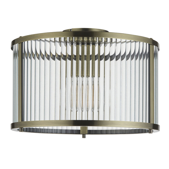 Morgan - Flush Low Ceiling Ribbed Glass and Brass Light