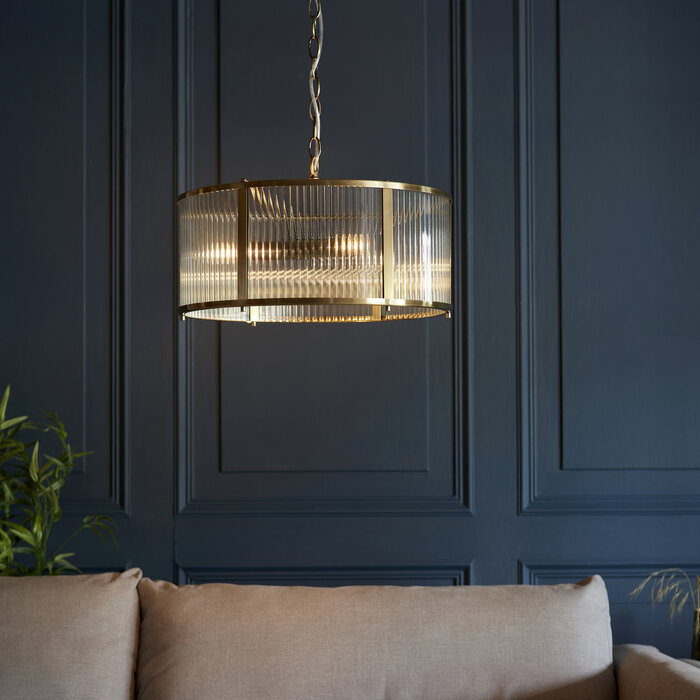Morgan - Ribbed Glass and Antique Brass Feature Pendant