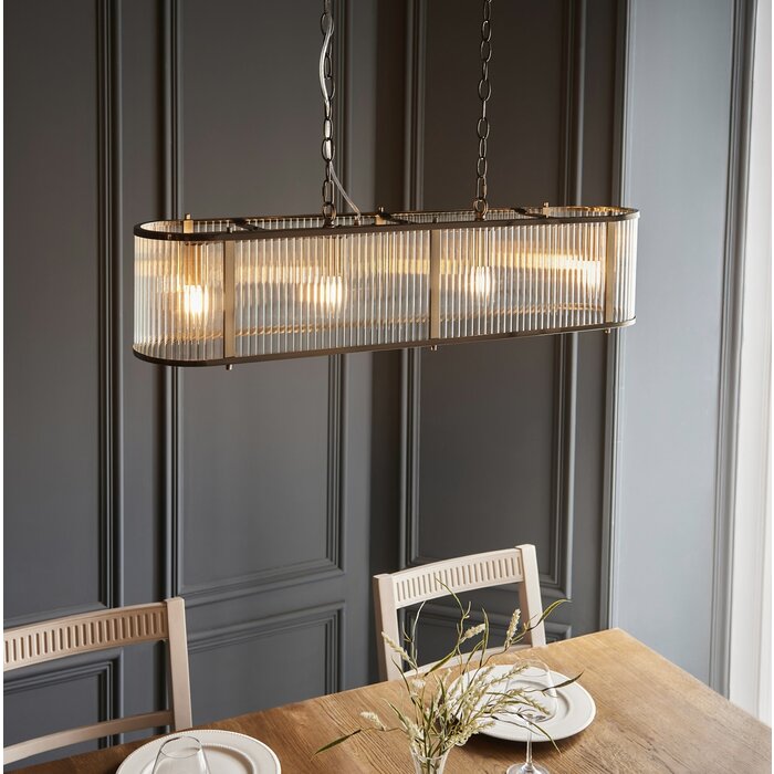 Morgan - Timeless Brass Linear Bar Pendant - Ribbed Glass