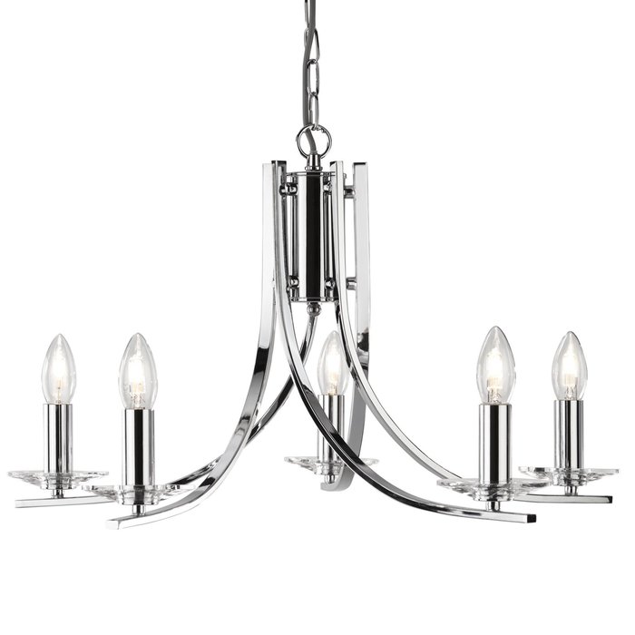 Neve - 5 Light Multi Arm Chandler - Polished Chrome and Crystal Sconces