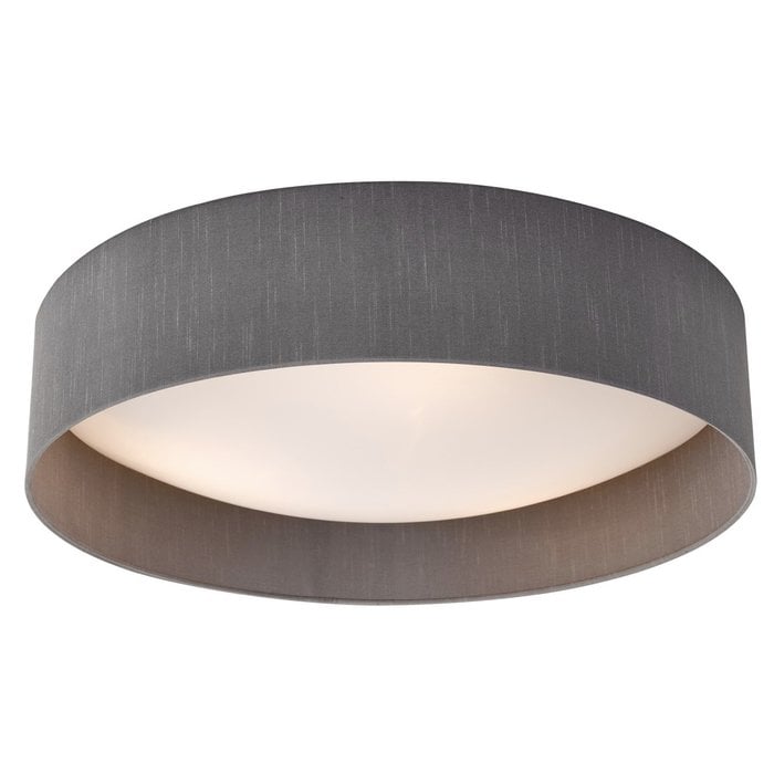 Nusa  - Flush Grey Faux Silk Drum Ceiling Light  - Large