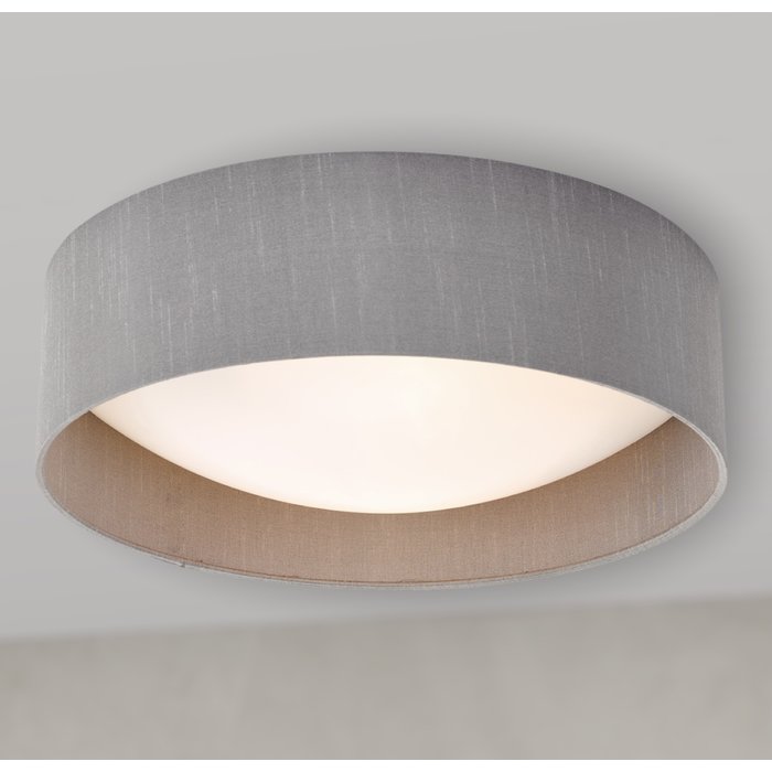 Nusa  - Flush Grey Faux Silk Drum Ceiling Light