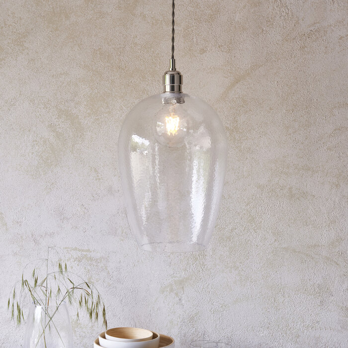 Ossett - Nickel & Hammered Glass Kitchen Pendant Light - Large