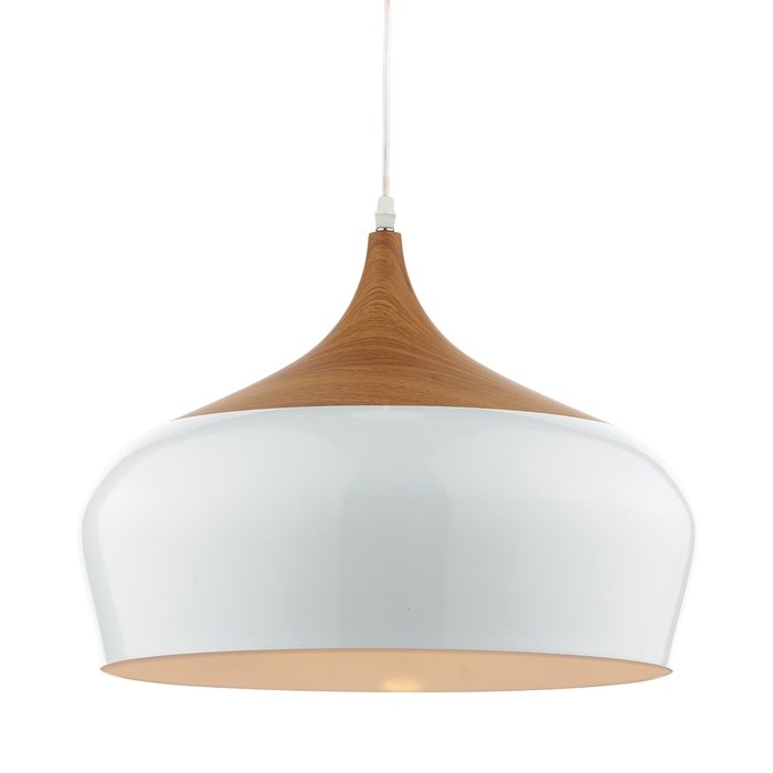 Oversized Scandi White & Wood Pendant