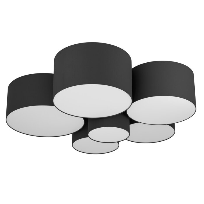 Pastel - Large Fabric Drum Flush Ceiling Light  - Black