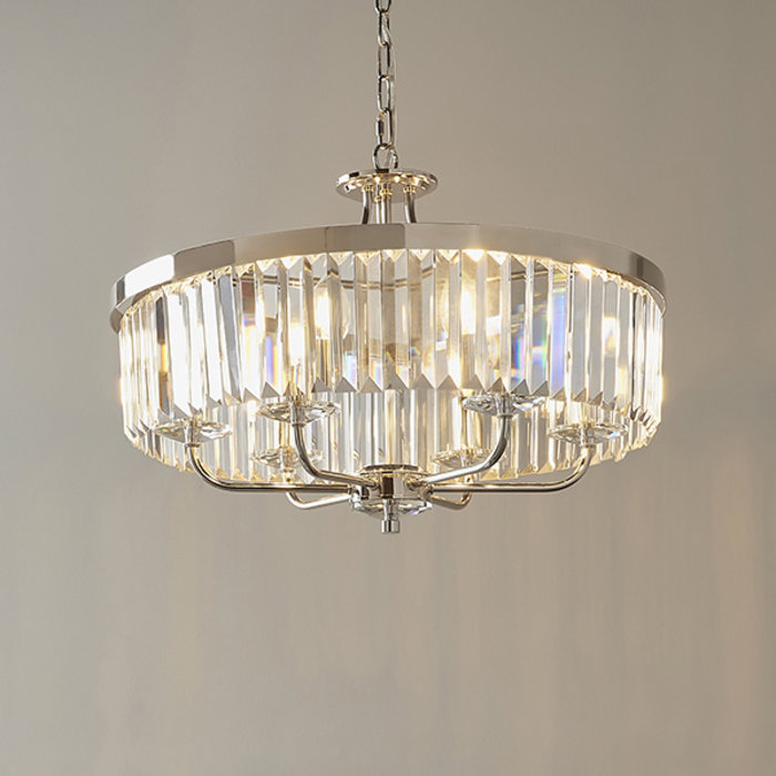 Pickering - Art Deco Chandelier Pendant - Clear Cut Glass & Nickel