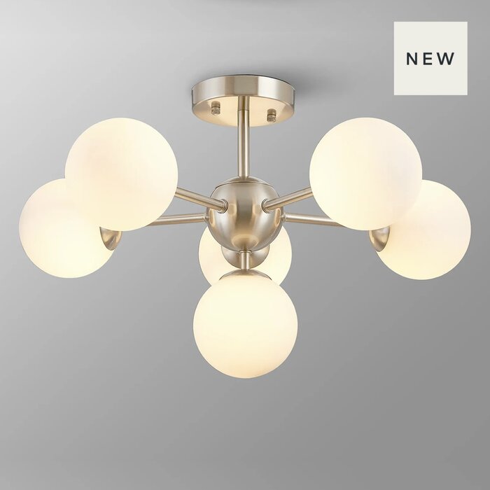Regal - 6 Light Multi Arm Ceiling Light - Satin Nickel & Opal Shades