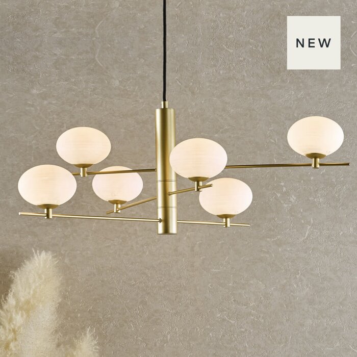Robin - 6 Light Minimalist Chandelier Pendant Satin Gold and Opal Glass