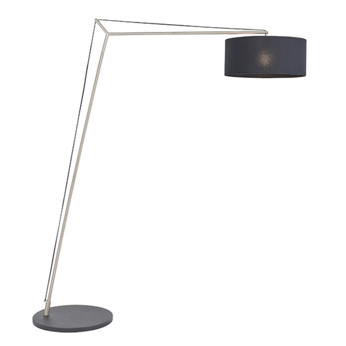 Robin - Modern Angular Arc Floor Light with Black Shade - Matt Nickel