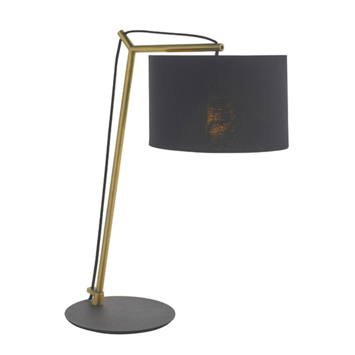 Robin - Modern Angular Arc Table Light with Black Shade - Matt Brass