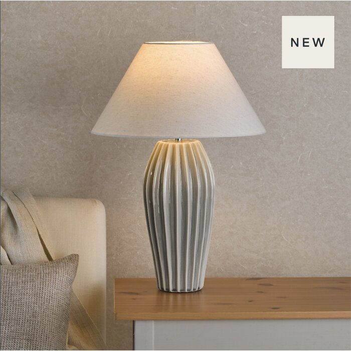 Rosario Table Lamp Grey Crackle Glaze With Linen Shade