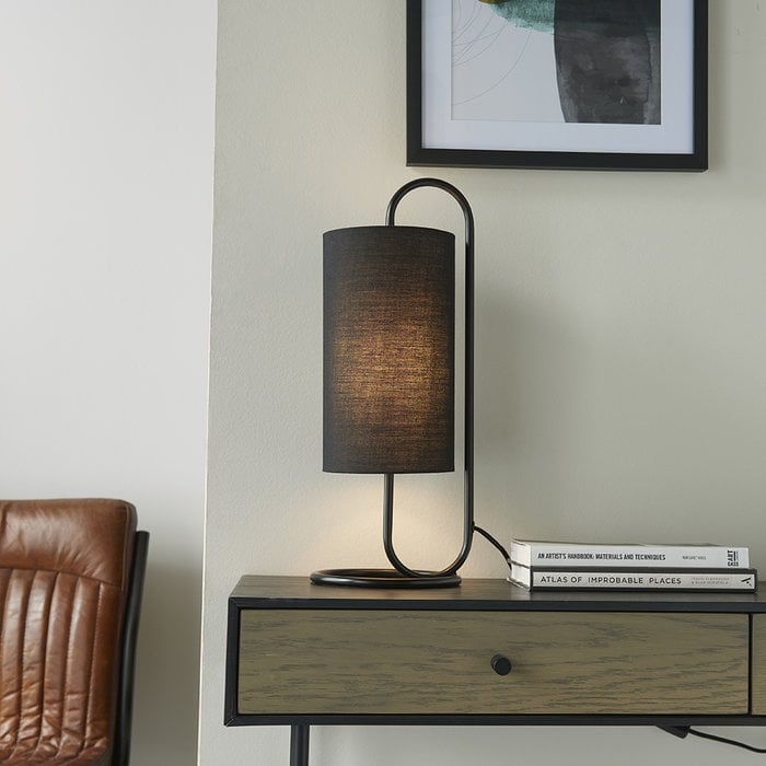 Rowantree - Oval Matt Black Table Lamp with Black Shade