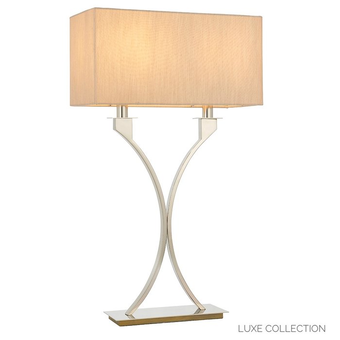 Salzburg - Modern Bedside Table Light - Biege Organza & Polished Nickel