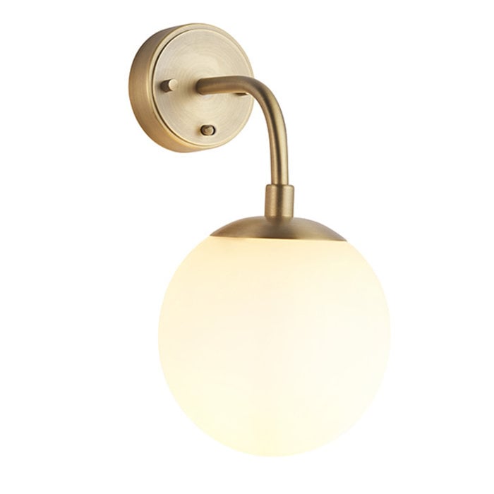 Scalby - Mid Century Modern Wall Light with Opal Glass - Matt Brass