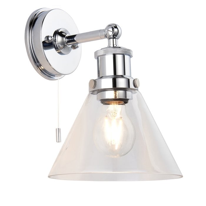 Sept - Chrome & Glass Shade Modern Bathroom Wall Light