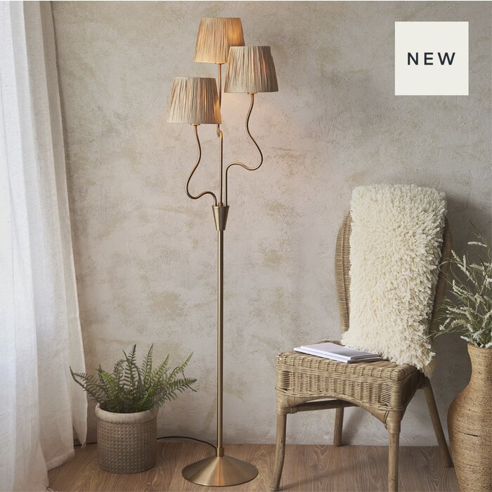 Sonsy - Brushed Aged Brass & Rafia Floor Lamp