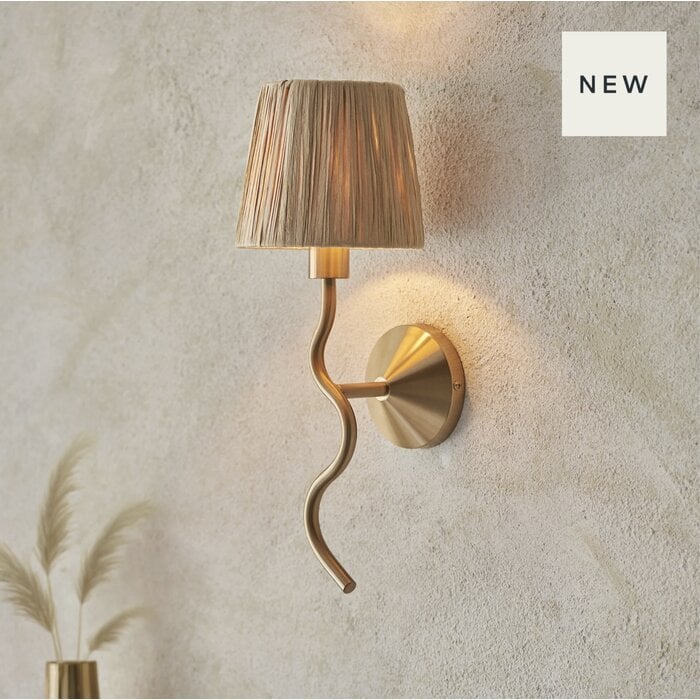 Sonsy - Brushed Aged Brass & Rafia Wall Light