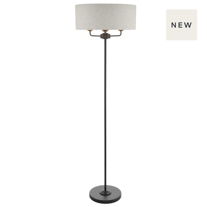 Sorrento -  3 Light Floor Lamp Matt Black with Natural Shade - Laura Ashley