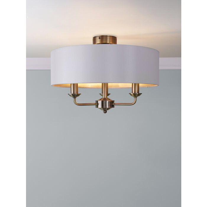 Sorrento - 3 Light Semi Flush Ceiling Light Antique Brass & Ivory Shade - Laura Ashley