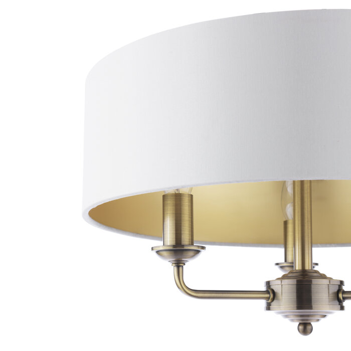 Sorrento - 3 Light Semi Flush Ceiling Light Antique Brass & Ivory Shade - Laura Ashley