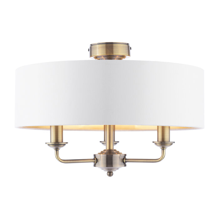 Sorrento - 3 Light Semi Flush Ceiling Light Antique Brass & Ivory Shade - Laura Ashley