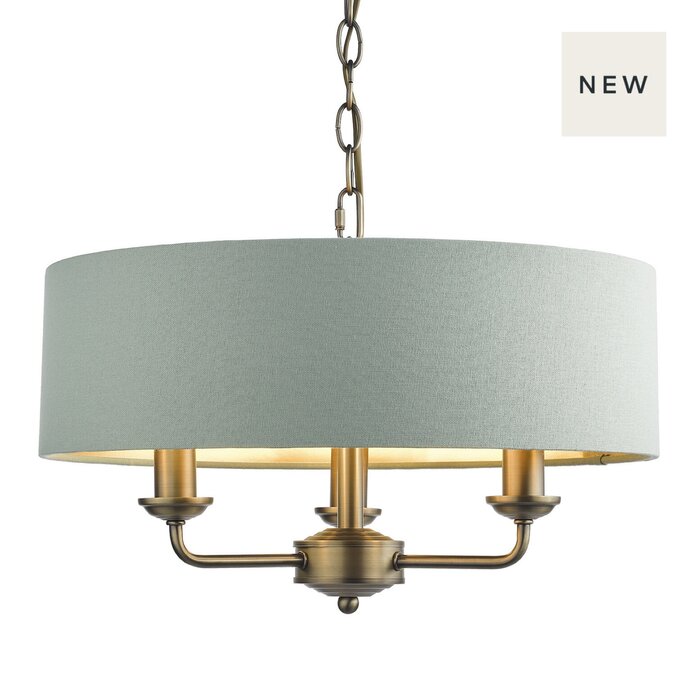 Sorrento -  3 Light Shadelier Matt Antique Brass with Green Shade - Laura Ashley