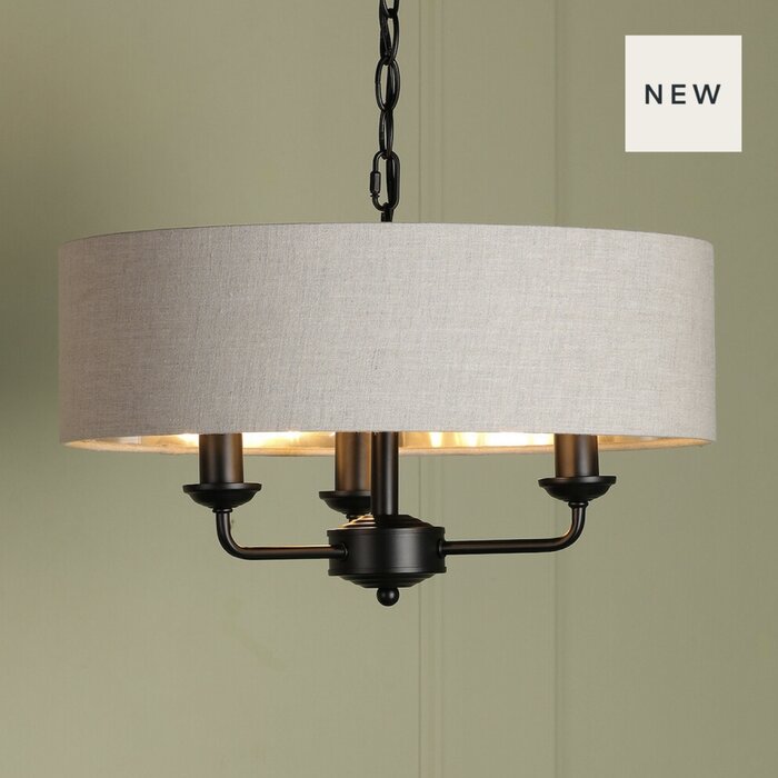 Sorrento -  3 Light Shadelier Matt Black with Natural Shade - Laura Ashley