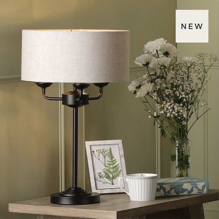 Sorrento -  3 Light Table Lamp Matt Black with Natural Shade - Laura Ashley