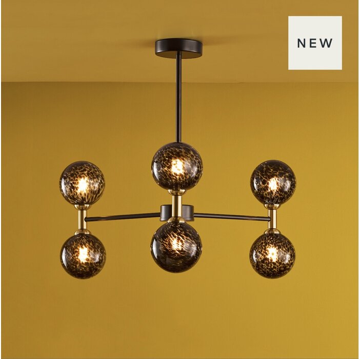 Tamara - 6 Light Semi Flush Ceiling Light - Bronze  & Black Confetti Glass