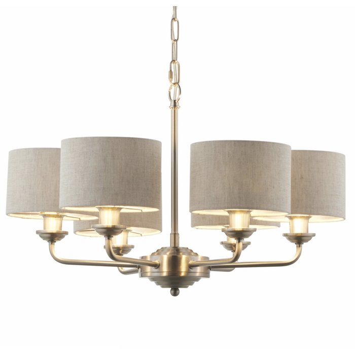 Townhouse - 6 Light Armed Chandelier - Chrome with Natural Shades