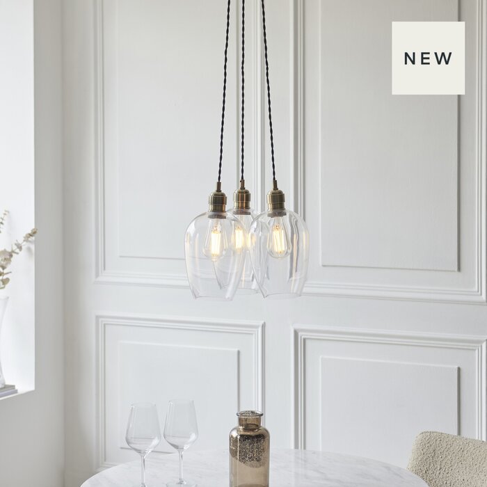 Una - 3 Light Cluster Light - Dining Room & Staircase Chandelier - Antique Brass