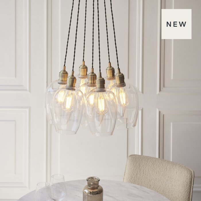 Una - 7 Light Cluster Light - Dining Room & Staircase Chandelier - Antique Brass