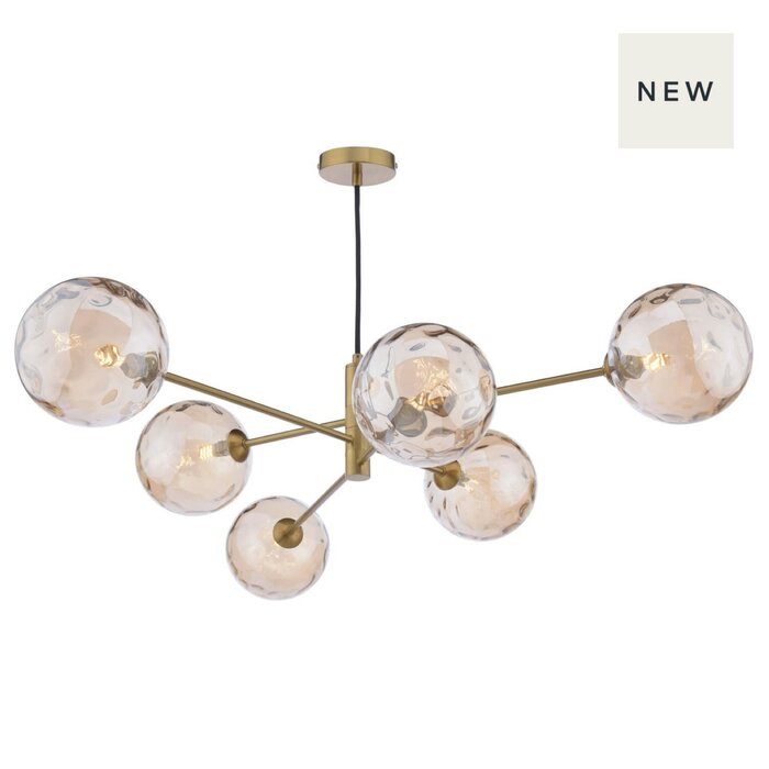 Vignette - Large Sputnik Aged Brass Feature Pendant Chandelier with Champagne Dimpled Glass