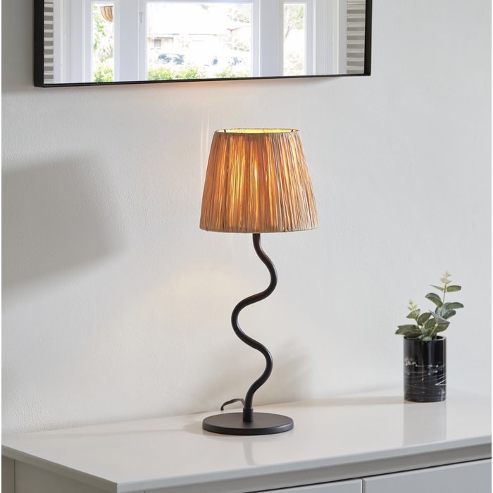 Wave  - Black Table Lamp with Raffia Shade