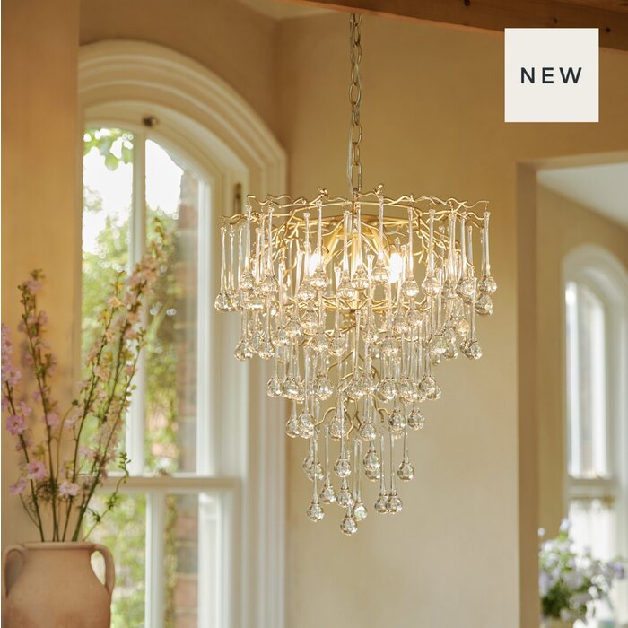 Willow - 4 Light Satin Champagne & Crystal Tiered Chandelier - Laura Ashley